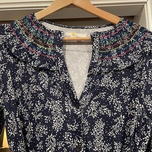 Boden navy print button down dress